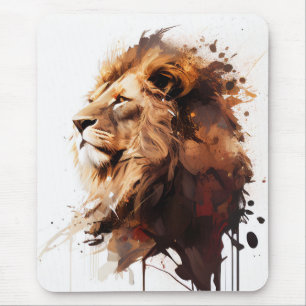 Mousepad Leão Retrato Animal Pintura Vida Selvagem Montanha