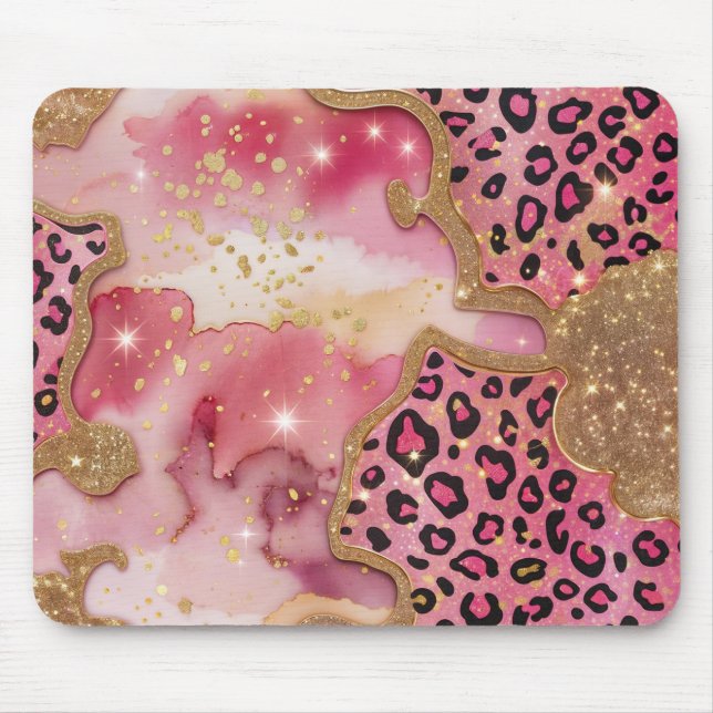 Mousepad Leão Rosa e Brilho Dourado (Frente)