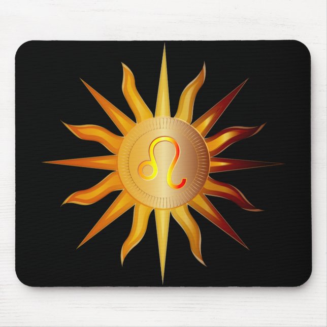 Mousepad Leão Sol Signo do Fogo Mês de Nascimento Preto Ver (Frente)