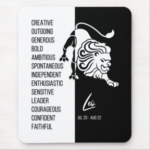 Mousepad Leão Zodiac - Sinal Mousepad, Preto e Branco