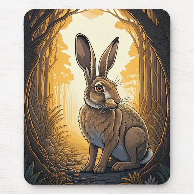 Mousepad Lebre Majestosa na Floresta Encantada (Frente)
