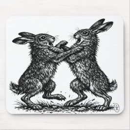 Mousepad Lebres Boxeando – Duelo Assombrado na Floresta de