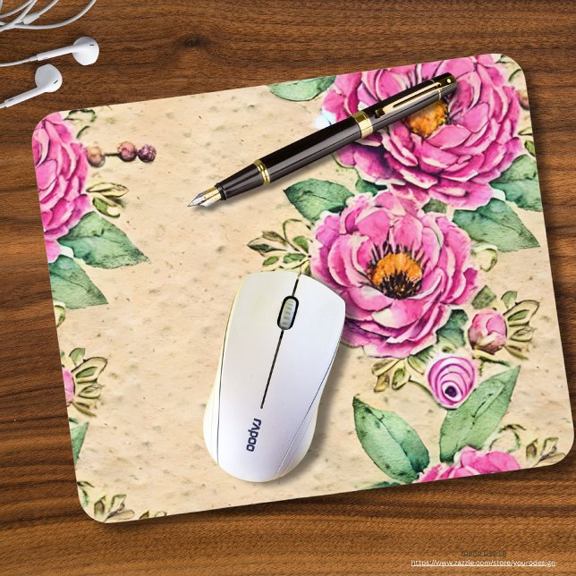 Mousepad Legal fundo russo Flores cor-de-rosa Aquarela (Criador carregado)
