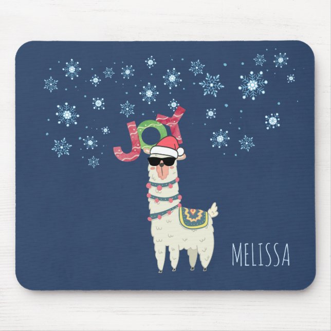 Mousepad Legal Llama em Santa Hat com flocos de neve no Nat (Frente)