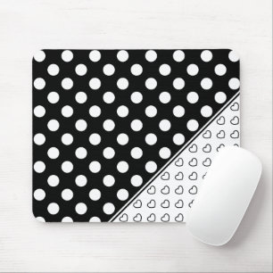 Mousepad Legal padrão de pontos e corações preto e branco
