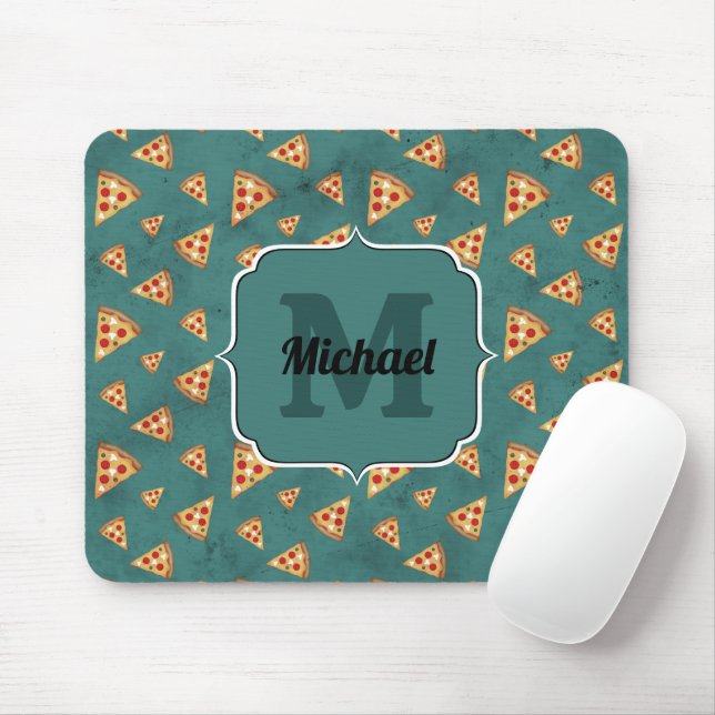 Mousepad Legal pizza fatias vintage feal padrão Monograma (Com mouse)