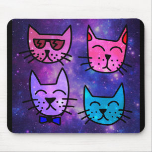 Mousepad Legal rostos de gato em um fundo espacial
