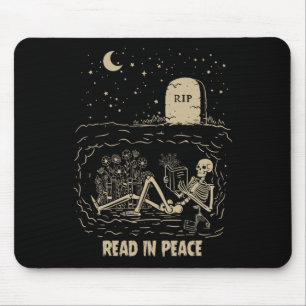Mousepad Leia Em Paz Skeleton Lendo Livros Engraçado Hallow