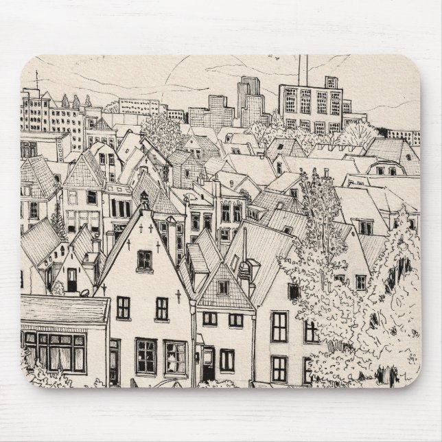 Mousepad Leiden South Holland Países Baixos Desenho de Tint (Frente)