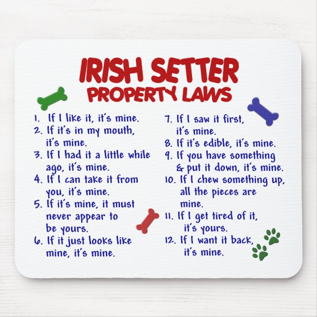 Mousepad Leis 2 da propriedade do SETTER IRLANDÊS (Frente)