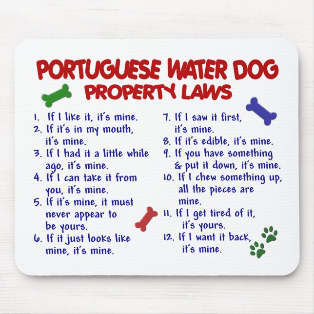 Mousepad Leis PORTUGUESAS 2 da propriedade do CÃO de ÁGUA (Frente)