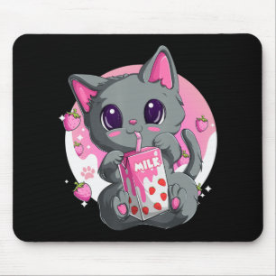 Mousepad Leite De Morango Para Mulheres Meninas Kawaii Gato