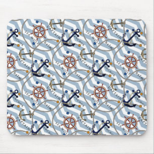 Mousepad Leme náutico, leme branco azul zigzag