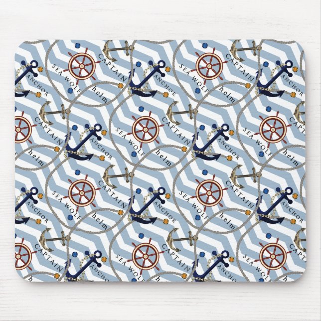 Mousepad Leme náutico, leme branco azul zigzag (Frente)