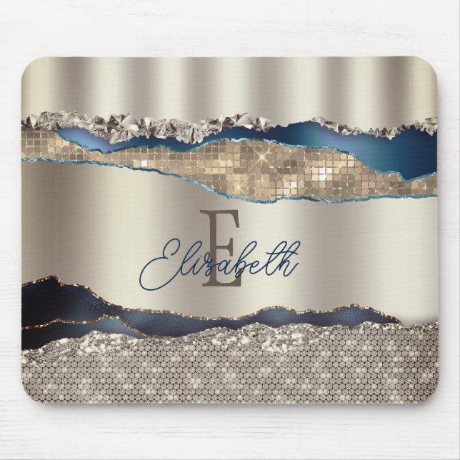 Mousepad Lentejoulas de Ágata Azul Índigo Elegantes (Frente)