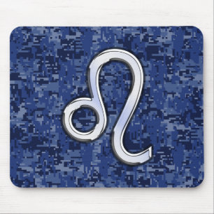 Mousepad Leo Zodiac Sign on Navy Blue Digital Camouflage