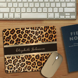 Mousepad Leopard Animal Print Brown & Dourado Stripe Glamor