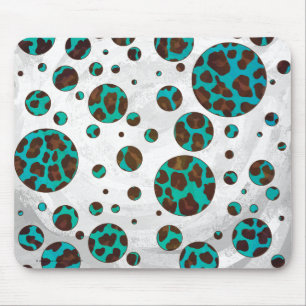 Mousepad Leopard Brown e Teal PrintPolka Dots