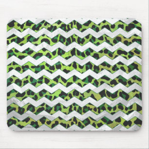 Mousepad Leopard Chevron Black and Green Impressão