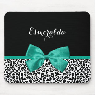 Mousepad Leopard Imprima Emerald Green Ribbon Arco Nome