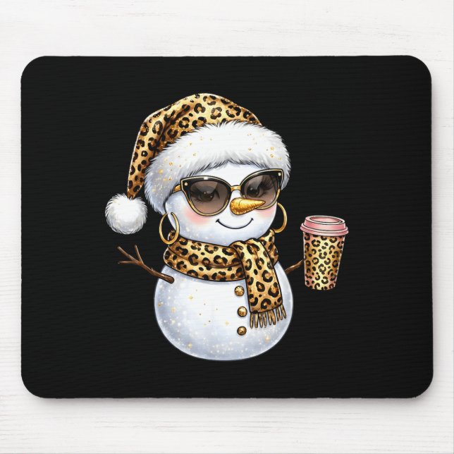 Mousepad Leopard Snowman With Sungles Funny Christmas Women (Frente)