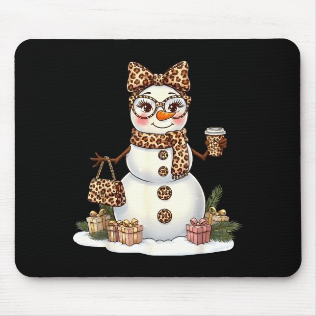 Mousepad Leopard Snowman With Sungles Funny Christmas Women (Frente)