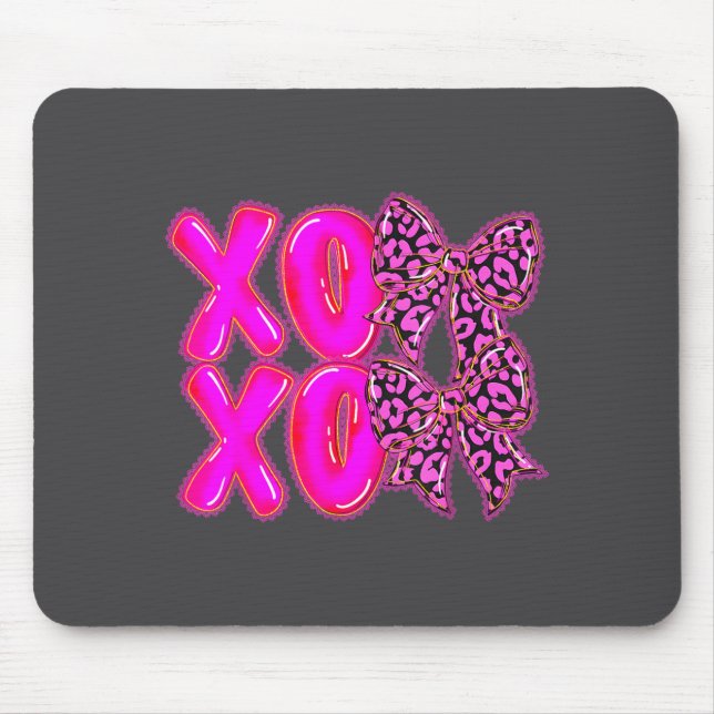Mousepad Leopard Xoxo Coquette Bow Hearts Valentine's Day W (Frente)