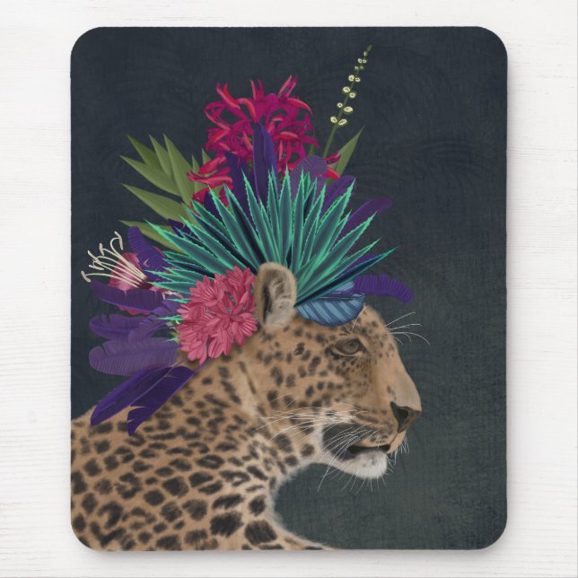 Mousepad Leopardo com cabeça tropical (Frente)