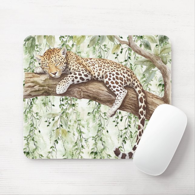 Mousepad Leopardo da selva Abstrato verde-Ivy na árvore (Com mouse)