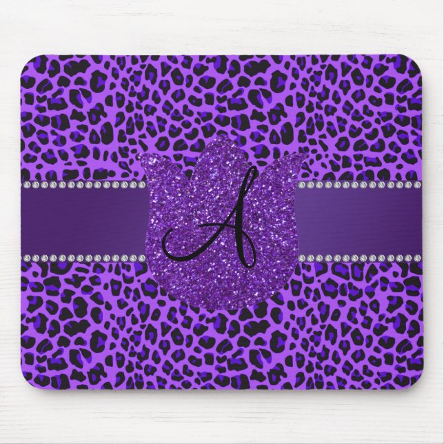 Mousepad Leopardo do roxo do monograma (Frente)