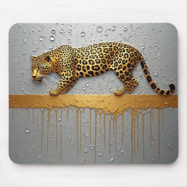 Mousepad Leopardo Dourado Com Efeito de Pintura a Gotas 🐆 (Frente)