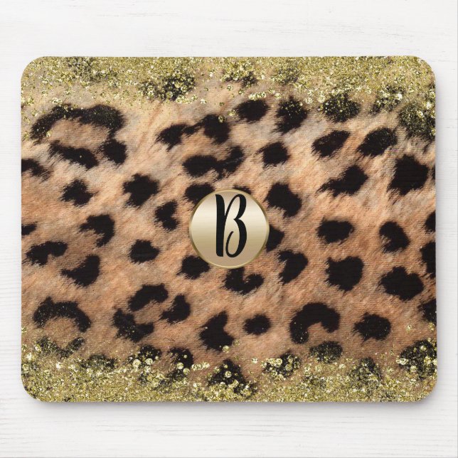 Mousepad Leopardo Guepardo Estampa Animal Dourado Lantejoul (Frente)