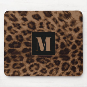 Mousepad Leopardo Impressão de Animais Pretos Monograma Pr
