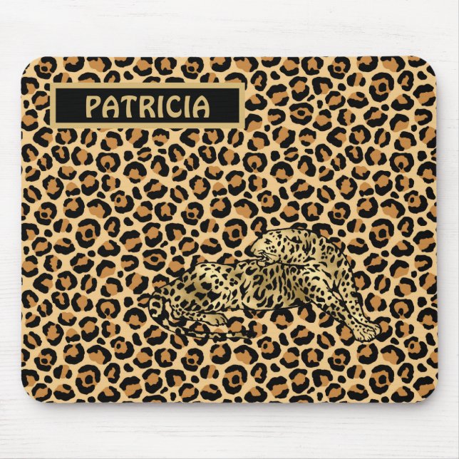 Mousepad Leopardo Imprime Dourado Castanho Funky Denominaçã (Frente)