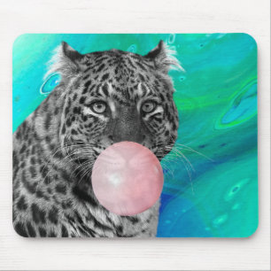 Mousepad Leopardo Pantera Preto Branco Rosa Chiclete Azul
