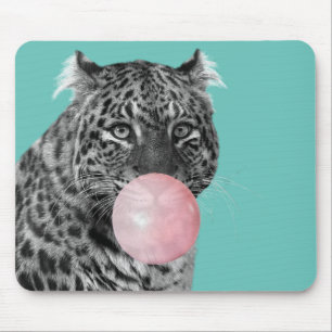 Mousepad Leopardo Pantera Preto Branco Rosa Chiclete Azul