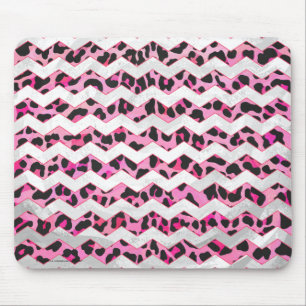 Mousepad Leopardo, preto e Impressão de Chevron Rosa Quente