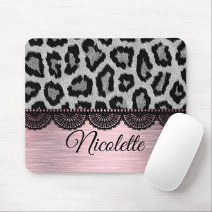 Mousepad Leopardo-rico e rendas com Blush Rosa