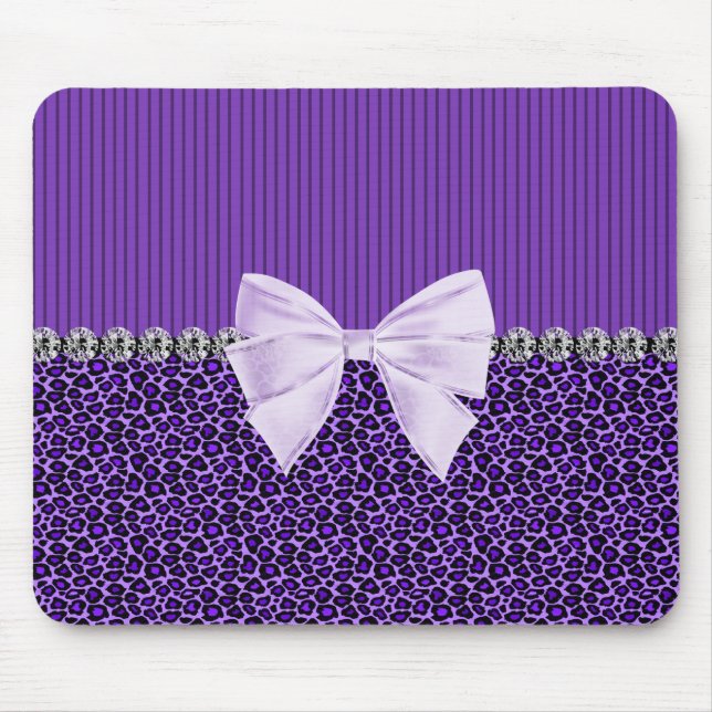 Mousepad Leopardo roxo com o diamante elegante do falso do (Frente)