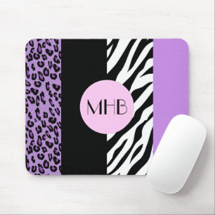 Mousepad Leopardo, Zebra, Impressão Animal, Roxo, Monograma