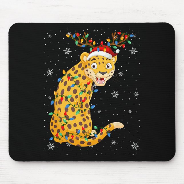 Mousepad Lepard Animal Santa Hat Festa de Natal Feia (Frente)