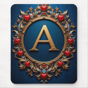 Mousepad Letra A Dourada Elegante Rodeada por Corações