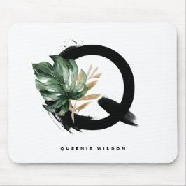 Mousepad Letra Boho Q Monograma Monstro Tropical Leaf Monst