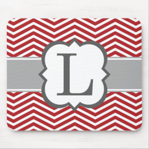 Mousepad Letra branca vermelha L Chevron do monograma