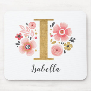 Mousepad Letra Dourada Minigráfica Inicial Rosa i