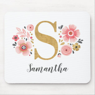 Mousepad Letra Dourada Minigráfica Inicial Rosa S