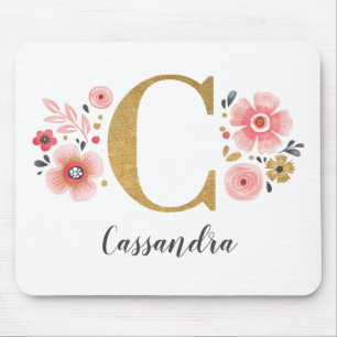 Mousepad Letra Dourada Rosa Inicial Minigrena C