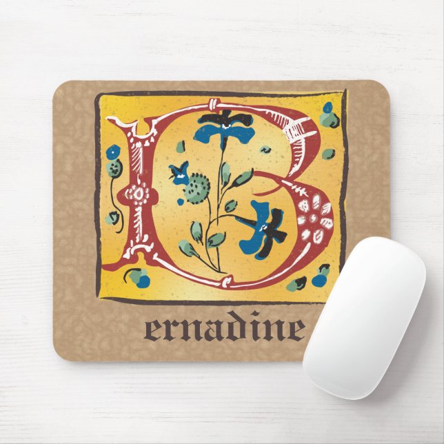 Mousepad Letra Floral Iluminada Medieval B Monograma (Com mouse)