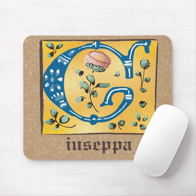 Mousepad Letra Floral Iluminada Medieval G Monograma (Com mouse)