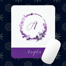 Letra Inicial Monograma Floral Roxo Elegante Chic